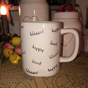 Rae Dunn BLESSED HAPPY LOVED Mug (Script Writing)
